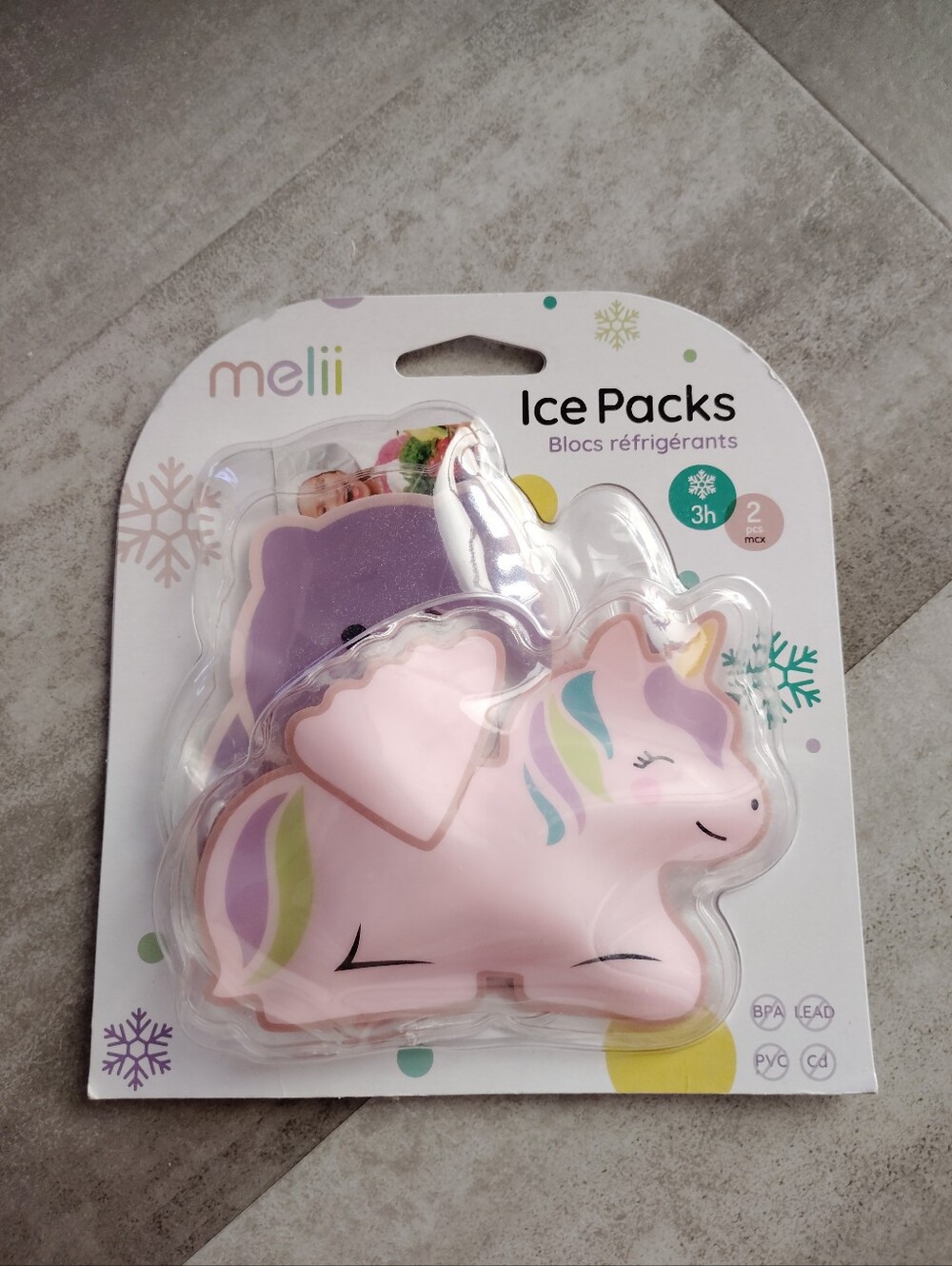 Melii Unicorn & Cat Reusable Ice Packs 2 Pack Lunch Box Cooler NIP